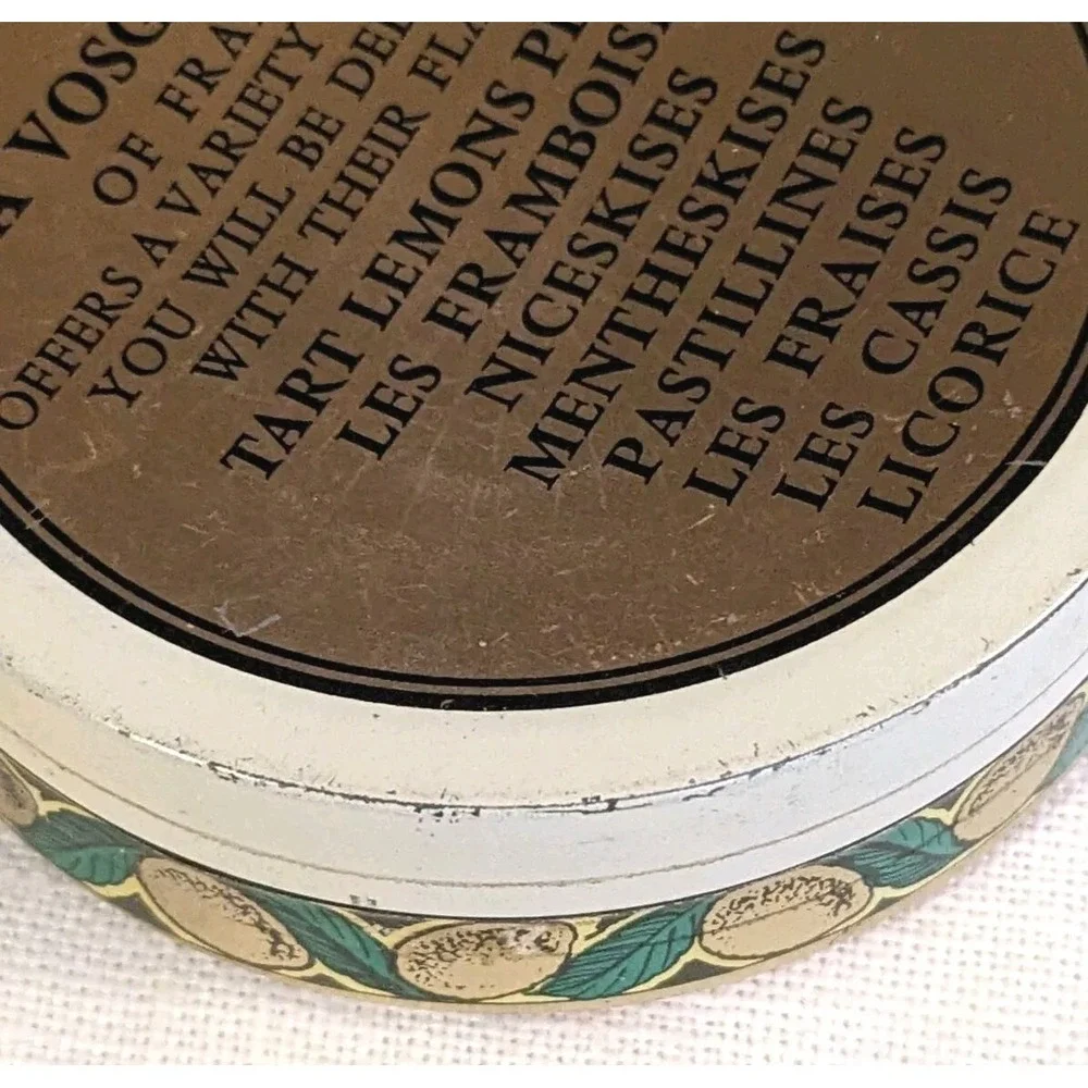 French Tart Advertising Tin Lemons La Vosgienne Petite Drops France Trinket Vtg
